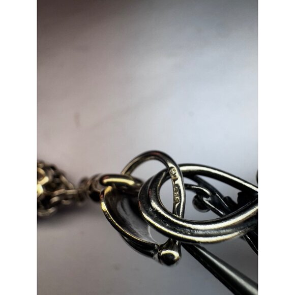 Estate Sterling Silver 925 Necklace w/ Large Amber Art Nouveau Pendant 26” - Picture 11 of 11